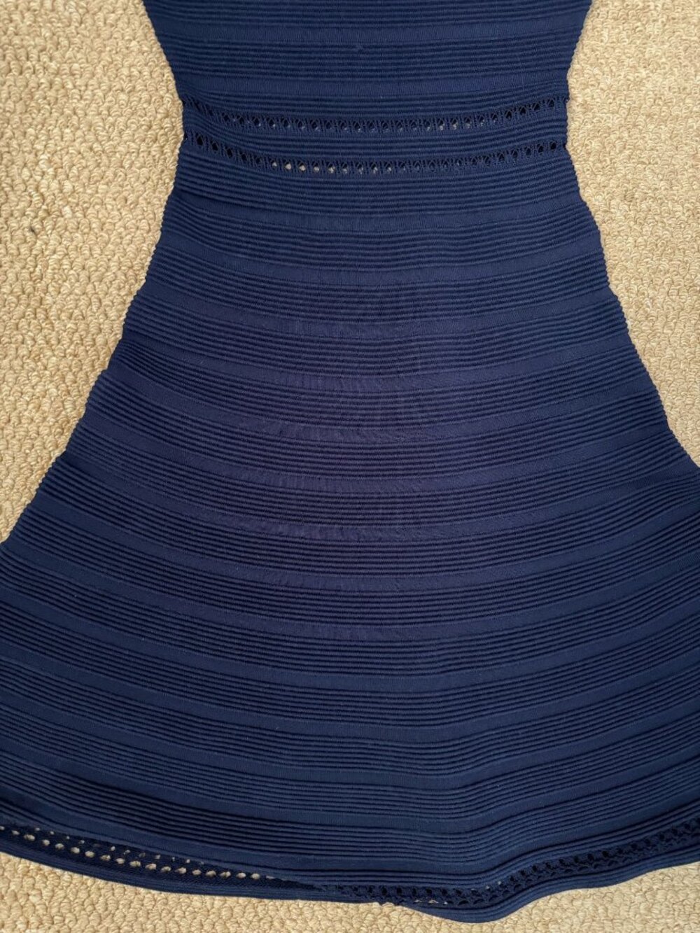 Navy Blue Knit Fit & Flare French Style Dress S - Picture 3 of 4